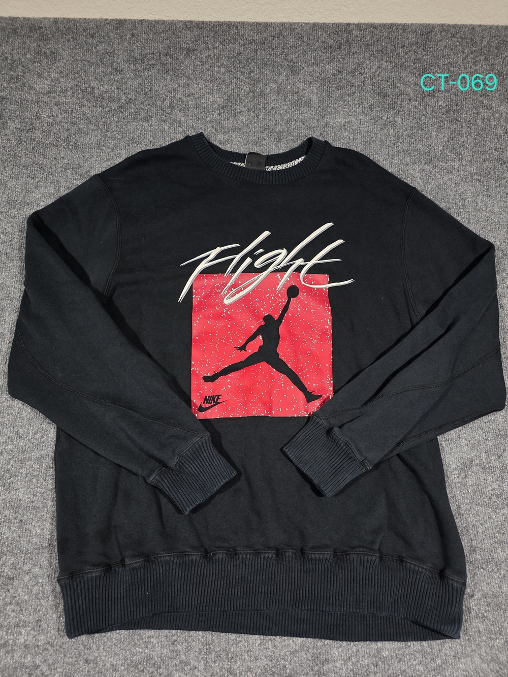 Nike Air Jordan Flight Crewneck Sweatshirt Mens 2XL Black Red Speckle Jumpman